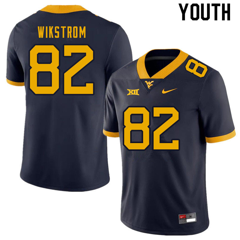 NCAA Youth Victor Wikstrom West Virginia Mountaineers Navy #82 Nike Stitched Football College Authentic Jersey VQ23T12FU